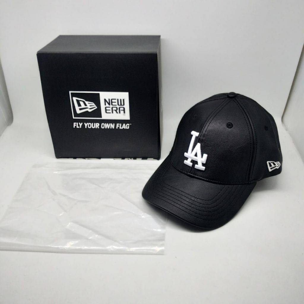 C-105 Topi Kulit Baseball Cap Leather mlb LA Black