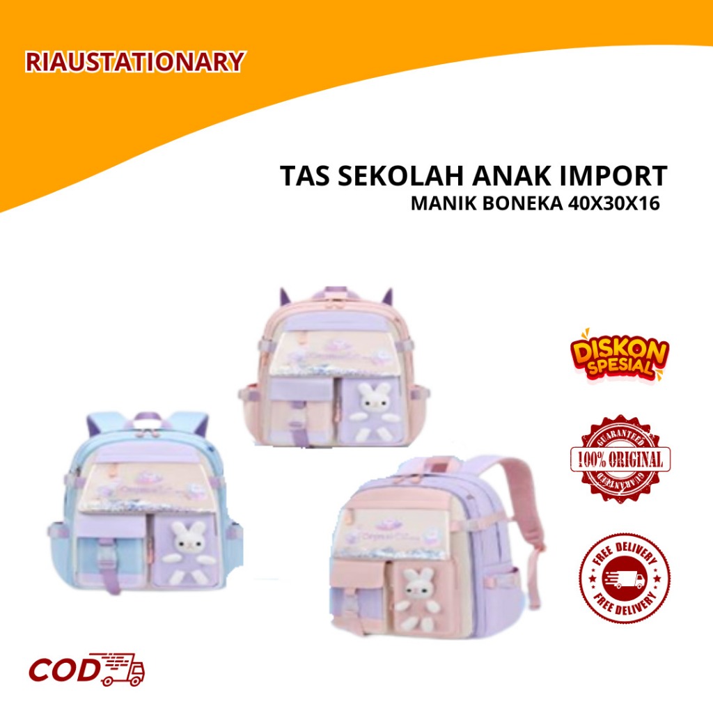 Tas Ransel Anak Perempuan/Tas sekolah anak-anak Model Kelinci Bahan Premium Tas Kulkas Anti Air untu