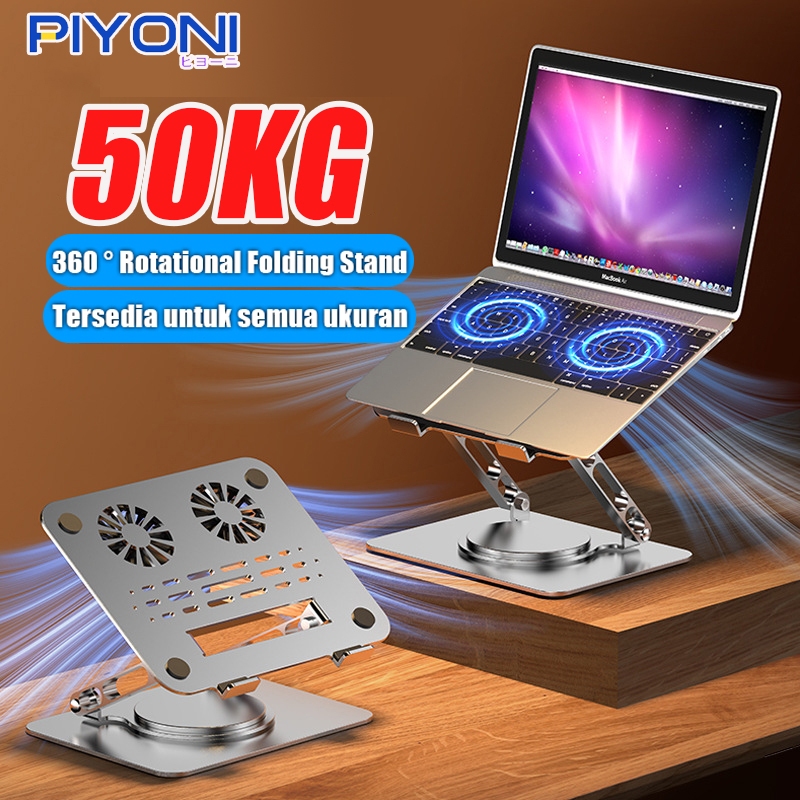 Piyoni Stand Laptop foldable Rotasi 360° Paduan Aluminium Kipas Laptop Stand Cooling Pad / Pendingin
