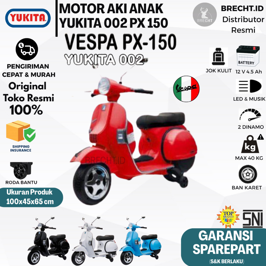 Mainan Anak Motor Aki Vespa Yukita 002 Vespa PX 150 License Classic