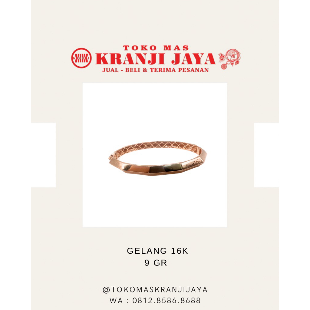 gelang keroncong bangle oval emas 16k rosegold 9 gram