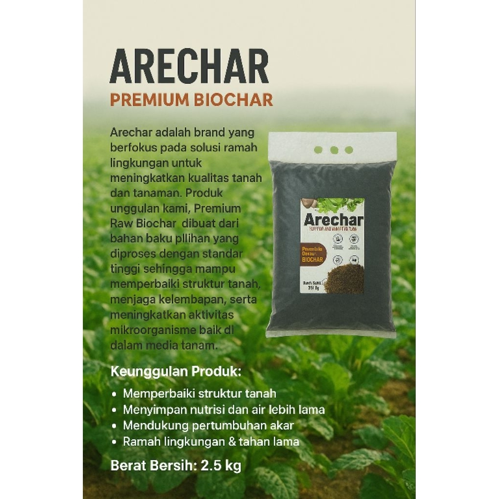 Arechar Biochar - Media Tanam Premium 2.5 kg, 5 kg, 25 kg untuk Tanaman Hias, Sayuran, Hidroponik & 