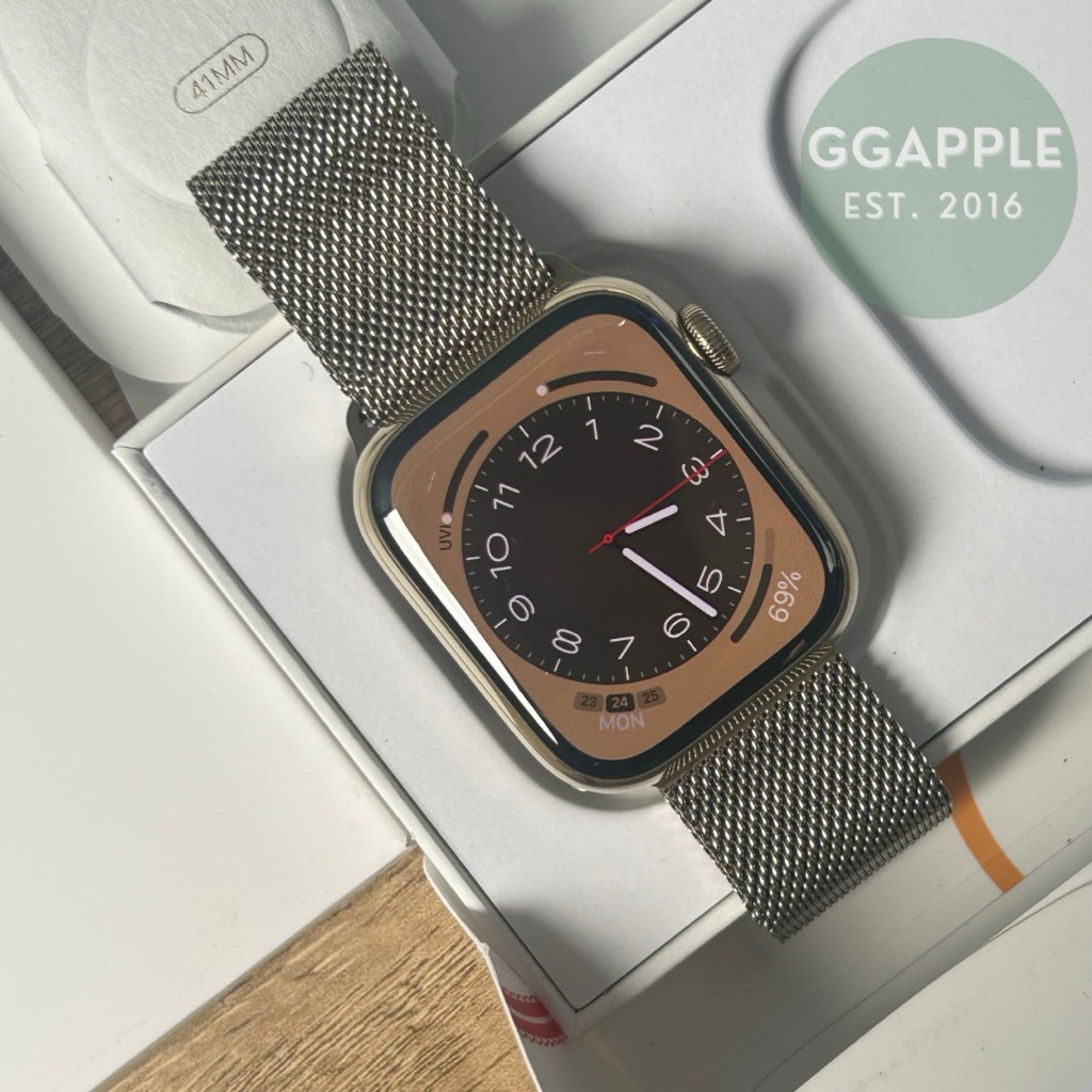 Apple Watch Series 8 41mm Gold Stainless Steel Milanese Loop Fullset Original iwatch