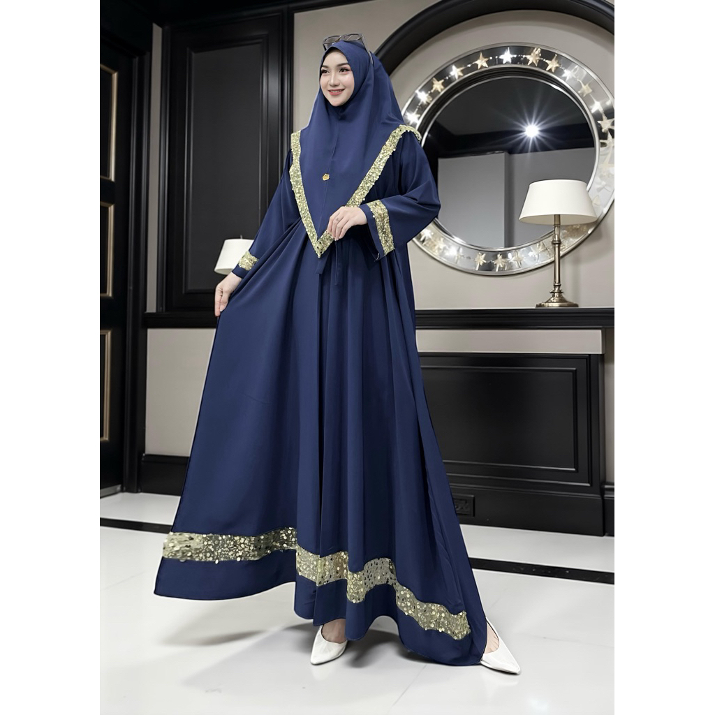 Gamis Set Hijab Terbaru Gamis Raudha Set Khimar Dress Kondangan Abaya Kekinian Ld 110 - 115 Busui Re