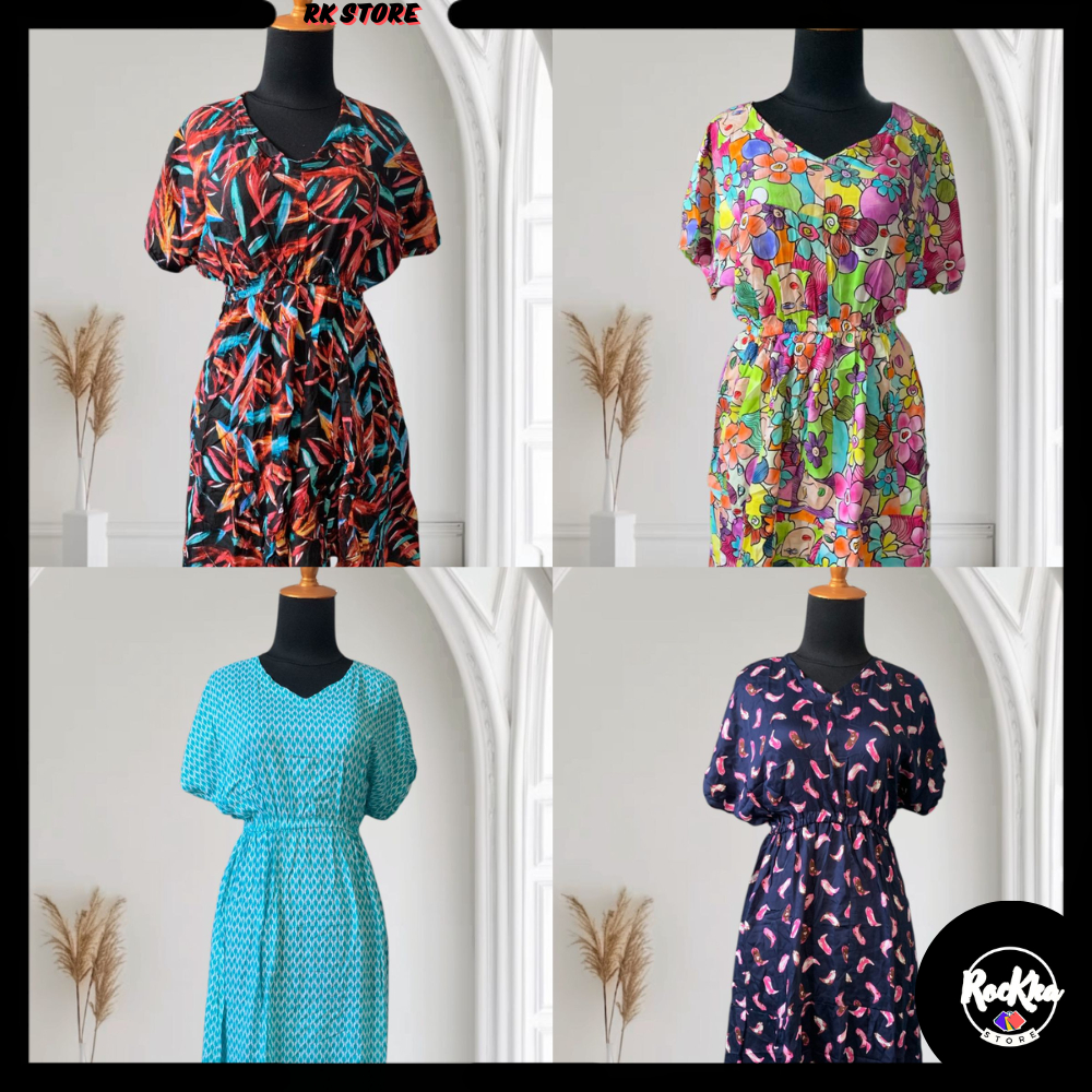 ROCKKA DASTER DRESS PAYUNG PINGGANG KARET BAHAN ADEM SEJUK / DASTER KEKINIAN / BAJU HAMIL ALL SIZE F