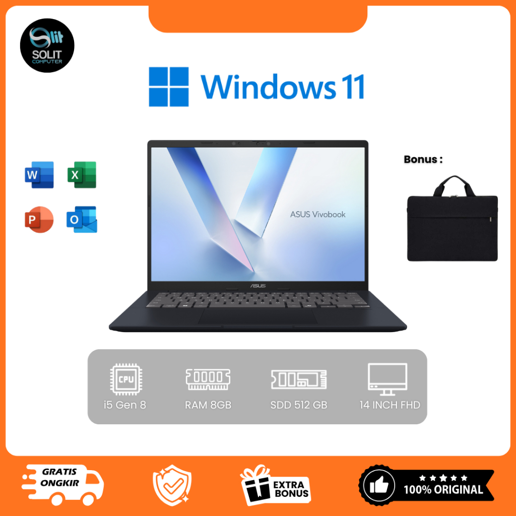 ASUS Vivobook 14 i5 Gen 8 + MX250 | FHD | SSD 512GB | Laptop Second Rasa Baru