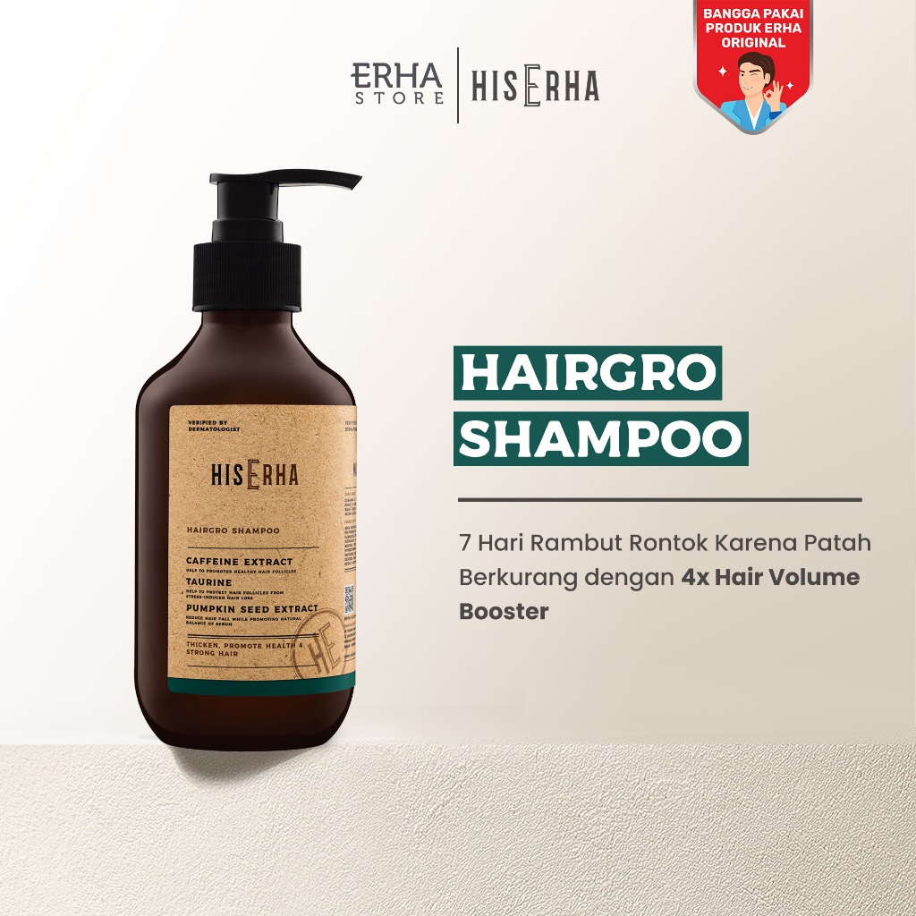 HIS ERHA Hairgro Shampoo 270 ml - Shampoo Perawatan Rambut Rontok, Merawat Kebotakan, Rambut Lebih T