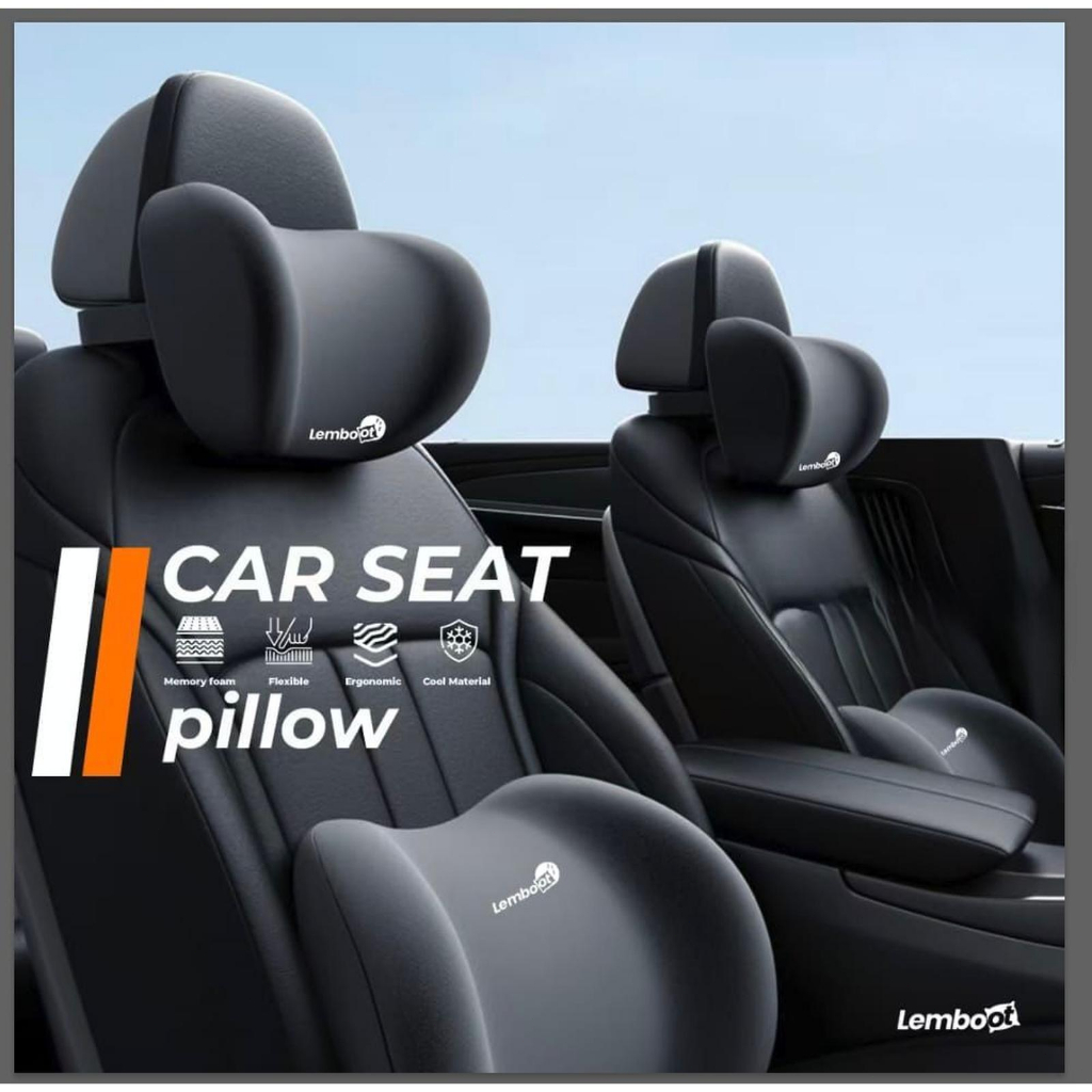 LEMBOOT Bantal Mobil Set Ergonomis Memory Foam 100% Bantal Leher Mobil Bantal Pinggang Mobil
