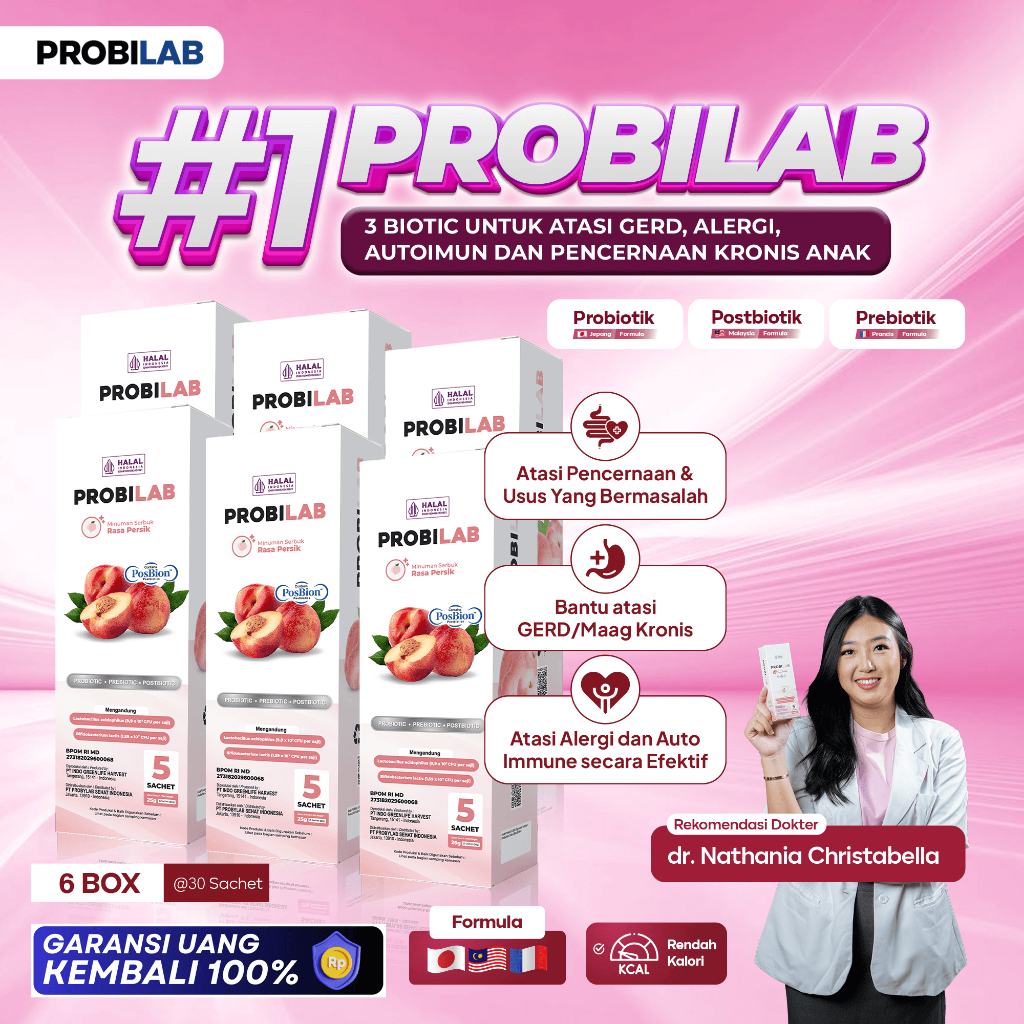 PROBILAB Kids Peach 6 Box – Minuman 3 Biotik Anak | Solusi GTM, Nafsu Makan Naik, BAB Lancar, Atasi 