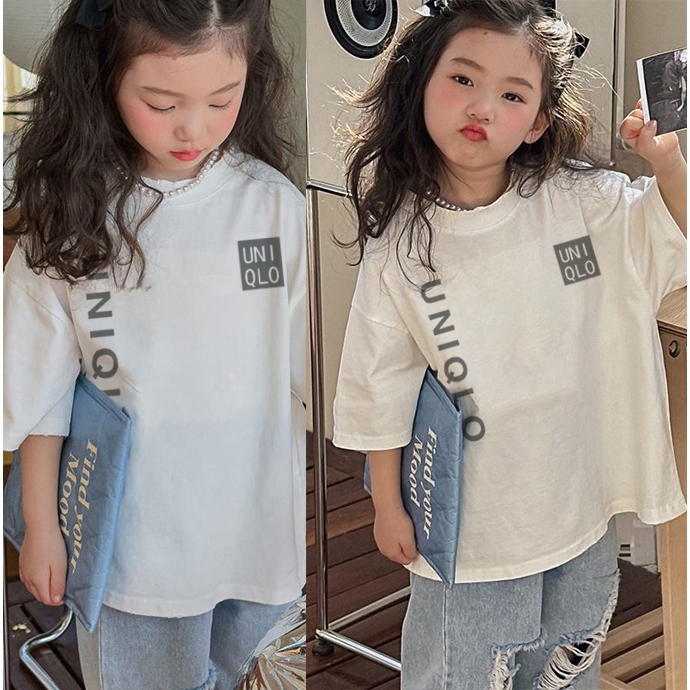 Kaos anak|cewek 10 tahun import|2-12 Tahun|kaos Cetakan UNIQLO yang lucu|korea style premium baju at