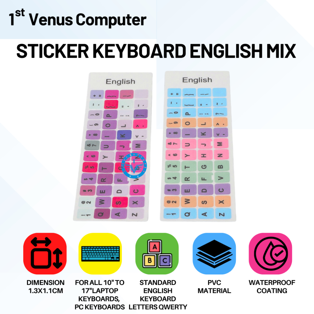 Stiker Keyboard English (stiker huruf alphabet untuk keyboard PC, Laptop) / NOT07-STIC