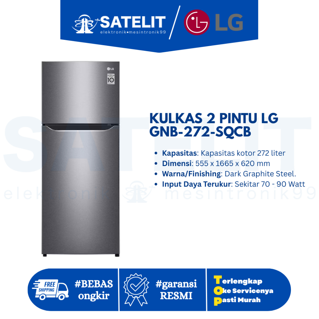 Kulkas 2 Pintu LG GN-B272SQCB – Smart Inverter, Door Cooling, Hemat Listrik, Dingin Merata (Original