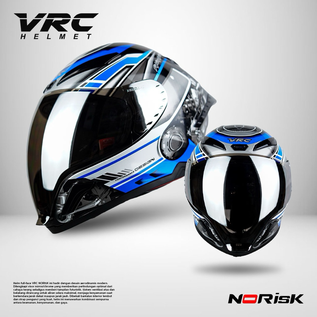 Helm Full Face VRC Platinum Motif Machine Blue Visor Iridium Original SNI