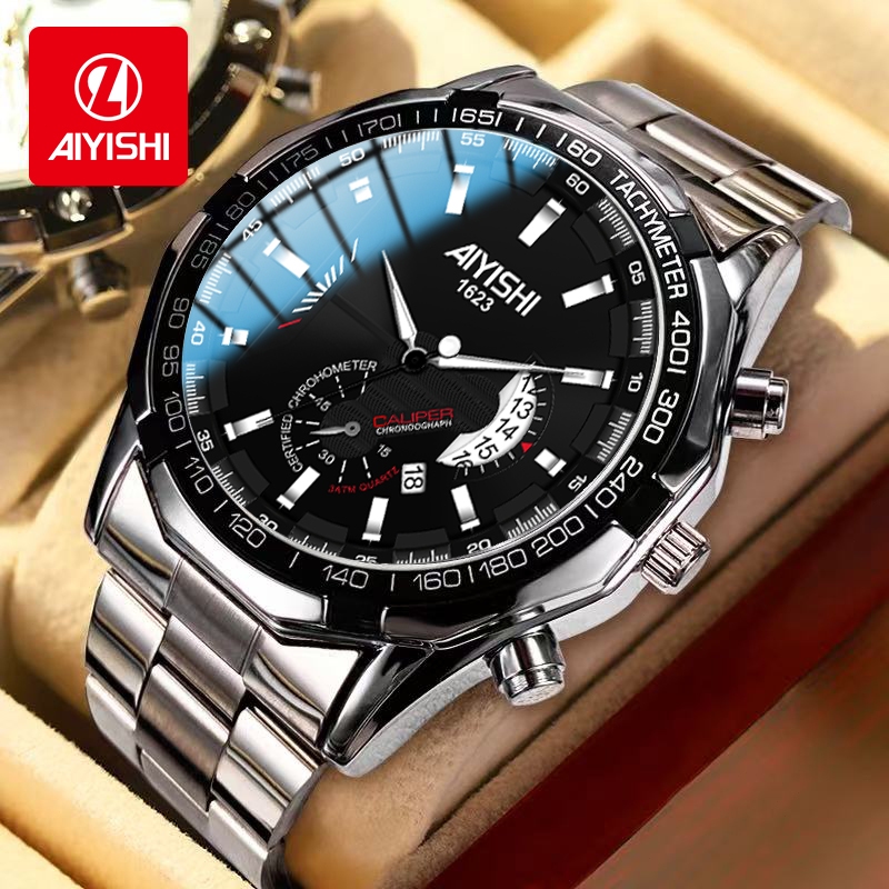 AIYISHI Jam Tangan Pria Anti Air Original Rantai Analog Chain Stainless Tahan Bisnis Kuarsa New Arri