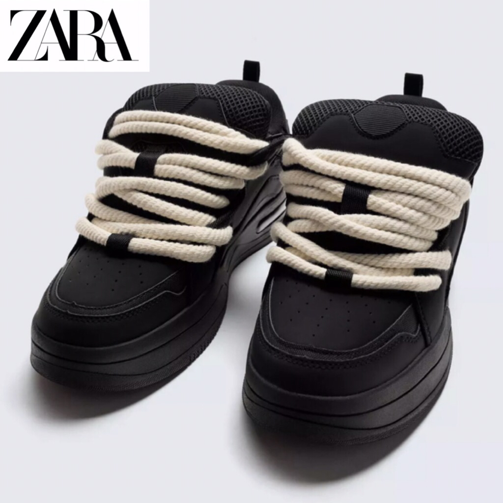 ZARA Men Shoes Skate Trainers Rope Laces Sepatu Pria Black