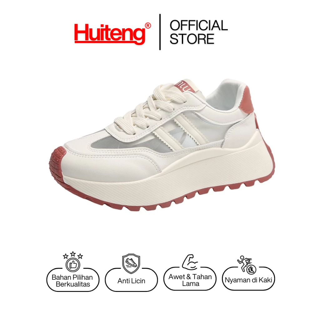 HUITENG Sepatu Wanita Hak Tinggi Sneakers Casual Korea Stylish
