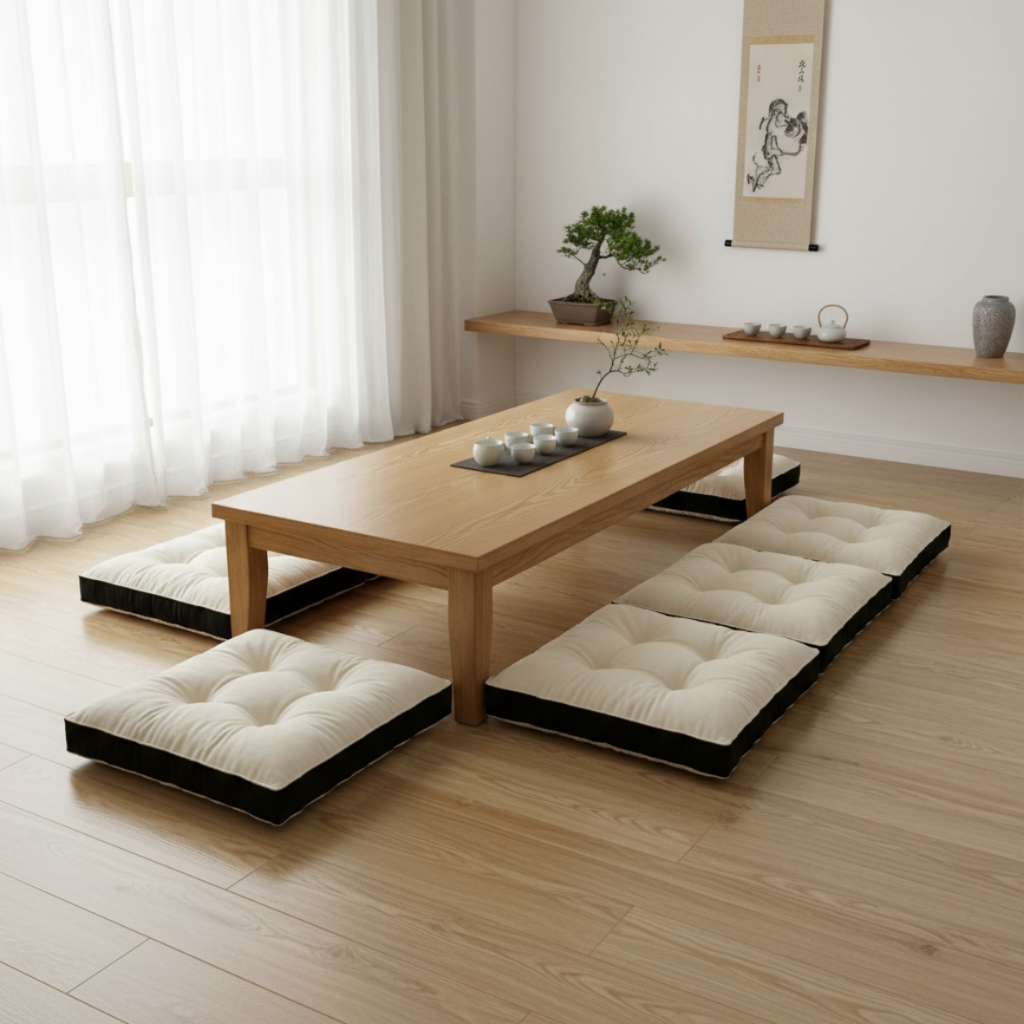 Bantal Alas Duduk Premium Bentuk PERSEGI Warna KREM dan HITAM (Ukuran S-XXL) - Bantal Lesehan Empuk 