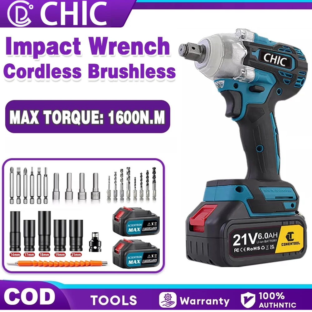 CHIC Impact Wrench 1090V/ 588V  1600NM Brushless bor impact baterai mesin impact Brushless Impact Wr
