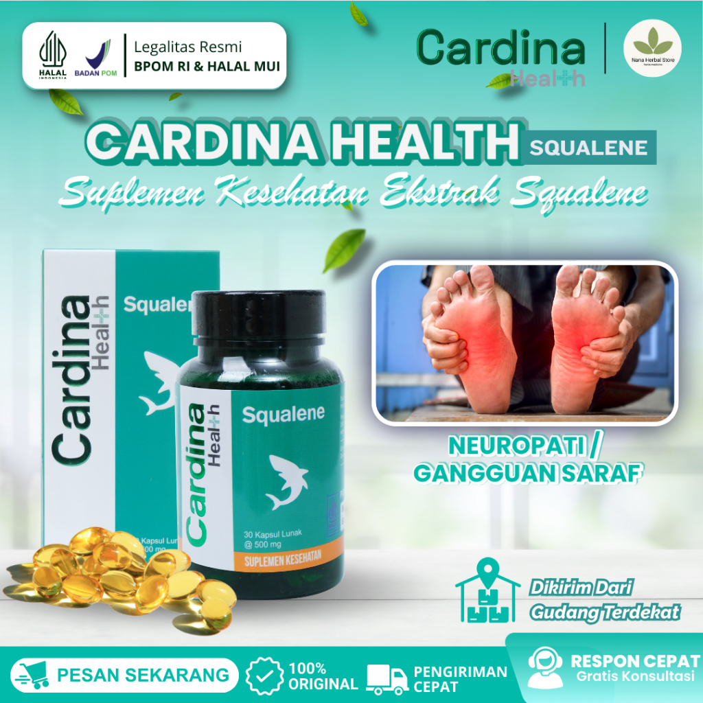 Cardina Health Squalene - Suplemen Neuropati, Obat Kebas Kesemutan Baal di Tangan dan Kaki, Obat Neu
