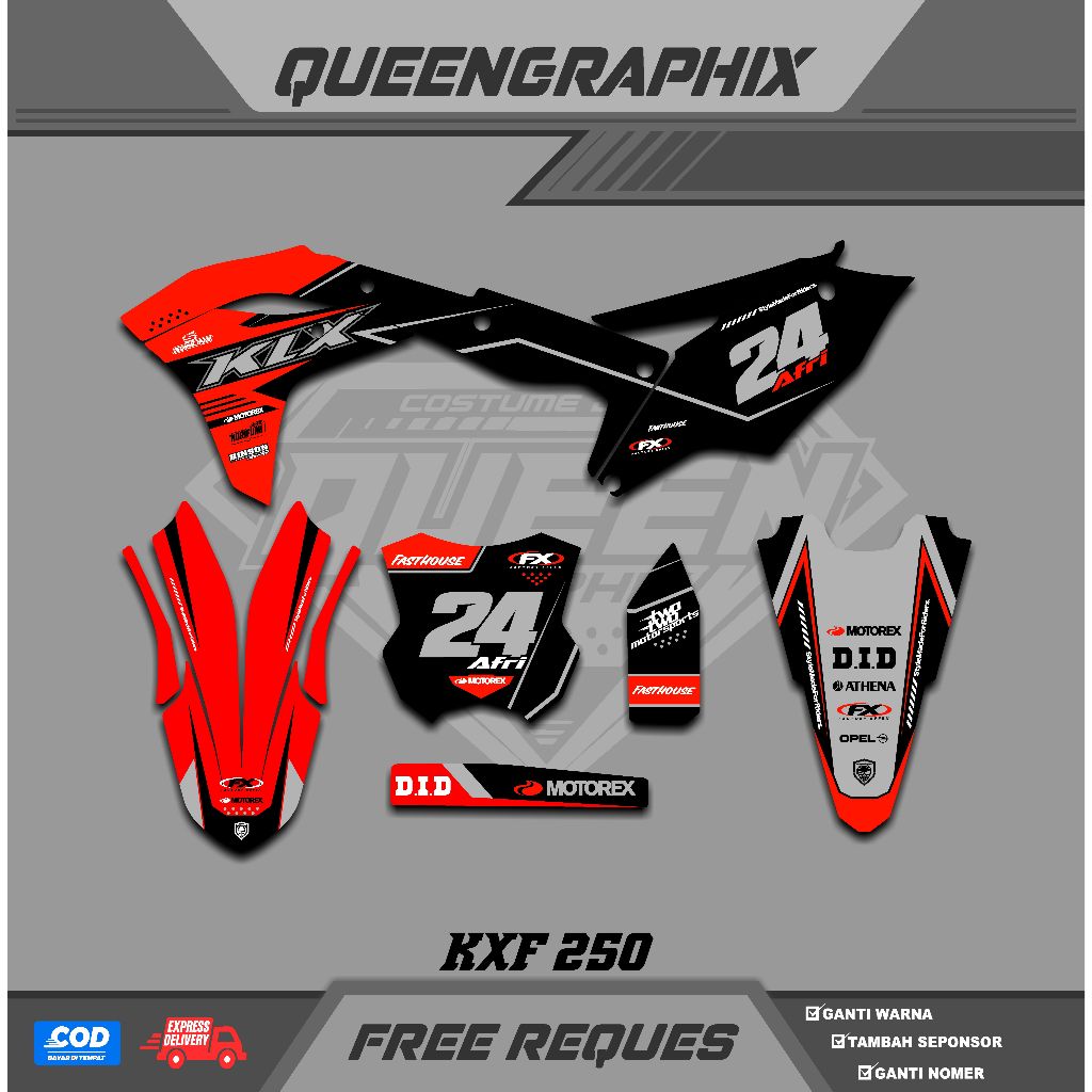 DECAL KX F 250, GTX  KX F 250 BISA CUSTOM DESAIGN NAMA, NOMOR, SPONSOR, WARNA (21)