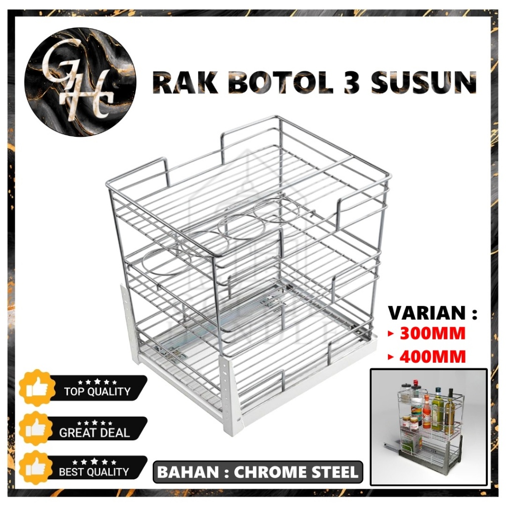 Rak Botol Kabiner Dapur 3 susun 30 cm dan 40 cm Rak Serbaguna Kitchen Set Lemari Bawah