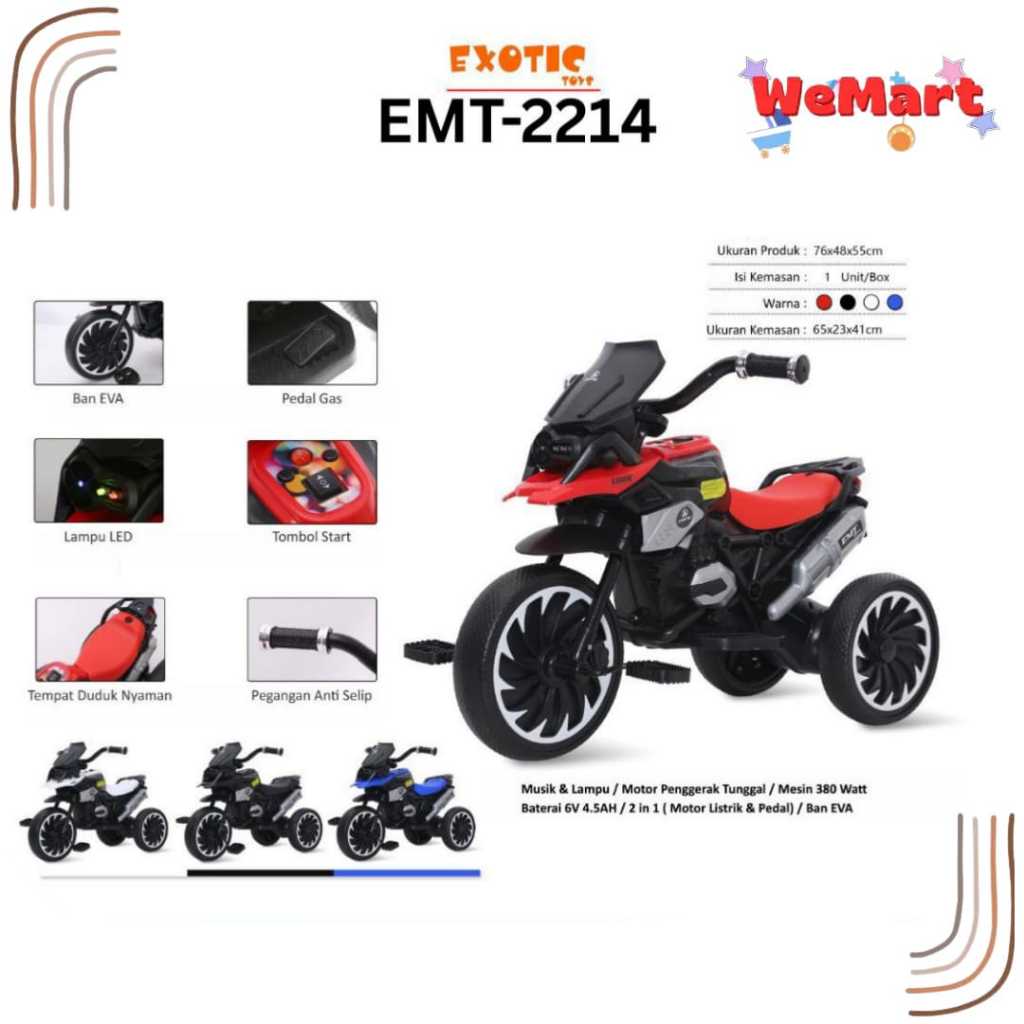 EMT 2214 EXOTIC KIDS RECHARGEABLE MOTORCYCLE 2IN1 // Mainan Motor Aki Anak Model Mini Trail Bisa Man