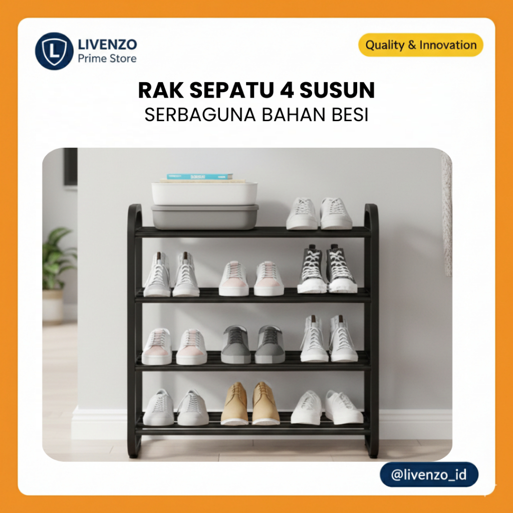 PROMO RAK SEPATU 4 SUSUN BAHAN BESI / RAK SEPATU SENDAL MINI BAHAN STAINLESS STEEL 4 SUSUN / RAK SEP