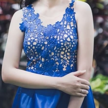 GAUN PESTA PARTY DRESS BIRU ELEKTRIK ELECTRIC BLUE BROKAT PREMIUM DEPAN PENDEK BELAKANG PANJANG SIZE