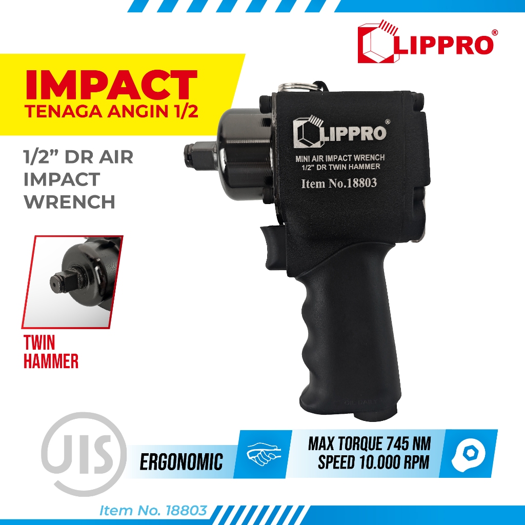 Lippro 1/2" Air Impact Wrench – Impact Angin Bertenaga 745 Nm untuk Bengkel & Otomotif