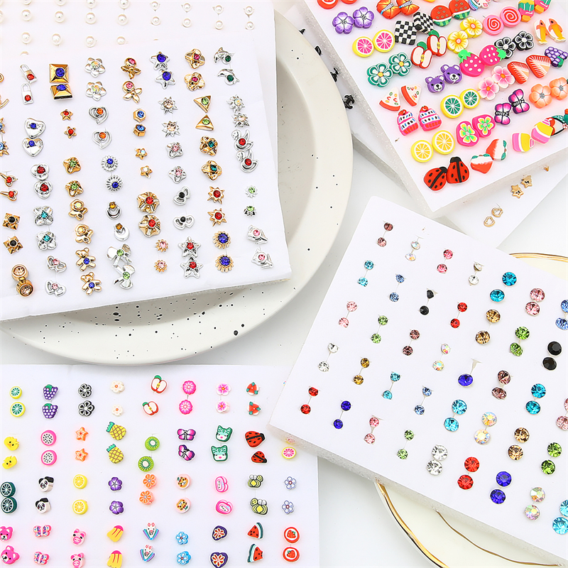 50 Pasang Anting Anak Perempuan Plastik - Anting Lucu Hewan Buah Anti Alergi, Perhiasan Fashion Hadi