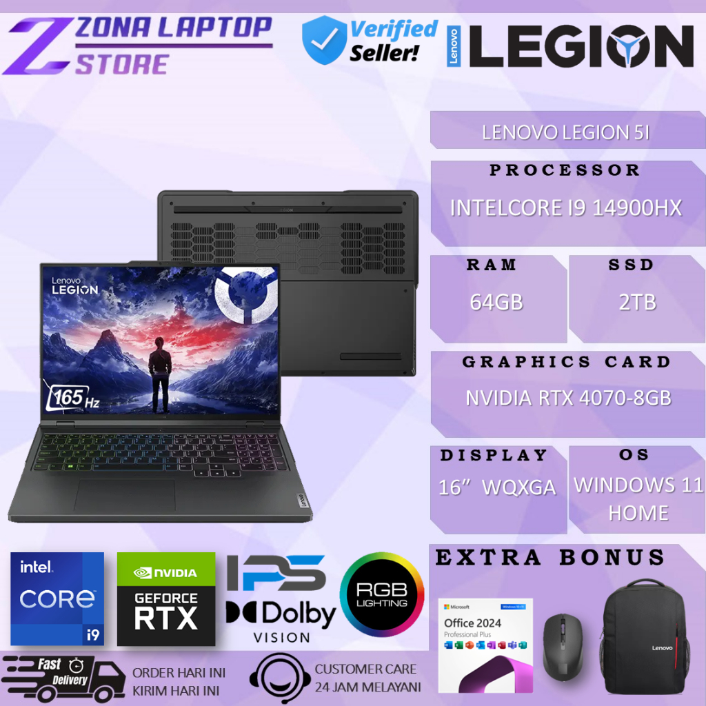 Laptop Lenovo Legion 5i 16 RTX4070 Intel Core i9 14900HX RAM 64GB DDR5 2TB WQXGA IPS 165HZ Win11