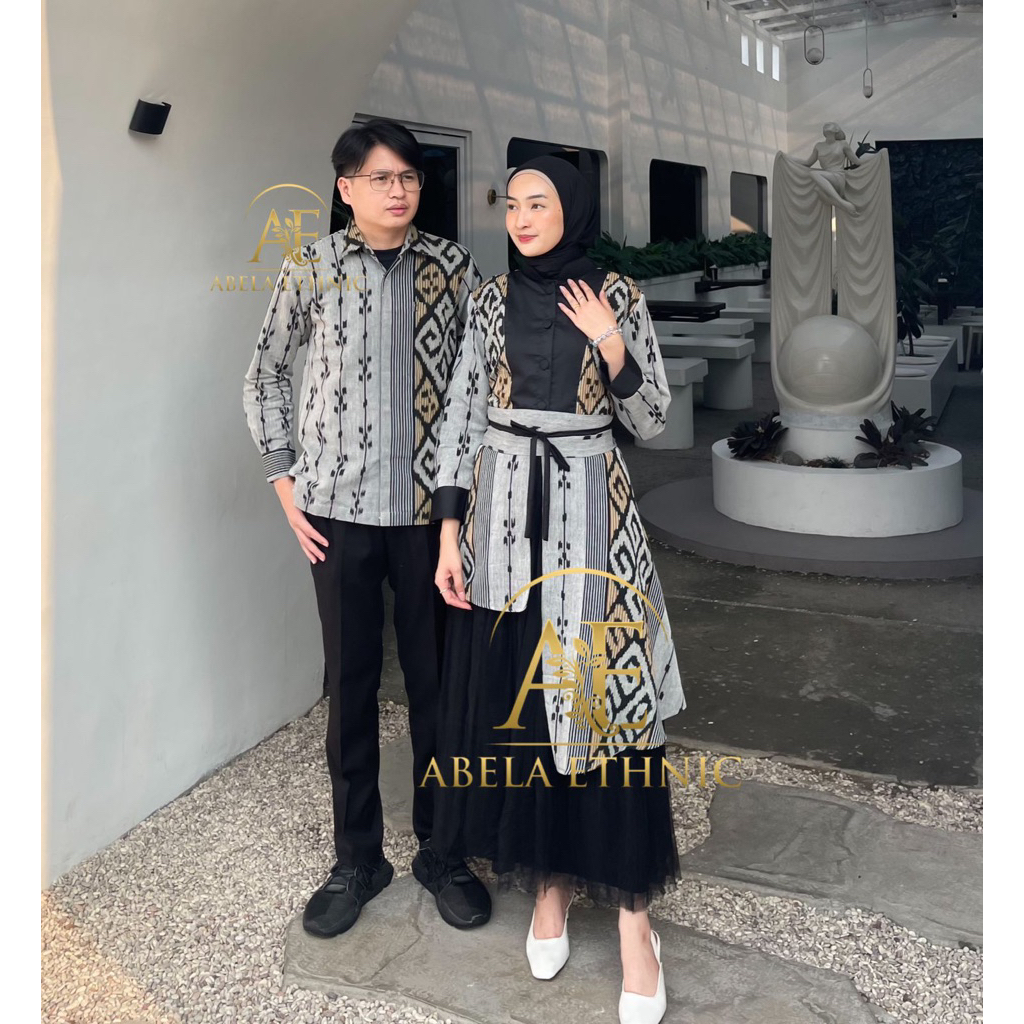 TUNIK MARWAH GREY - BAJU TENUN COUPLE - COUPLE TENUN KONDANGAN - COUPLE KELUARGA