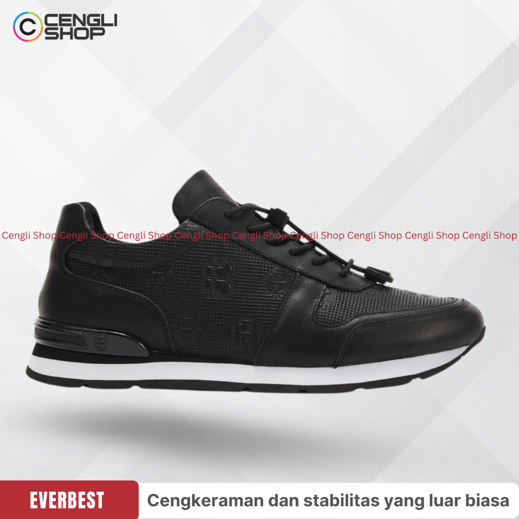 EM62 EVERBEST SEPATU SNEAKER PRIA ORIGINAL SNEAKERS KULIT CASUAL KETS HITAM BLACK