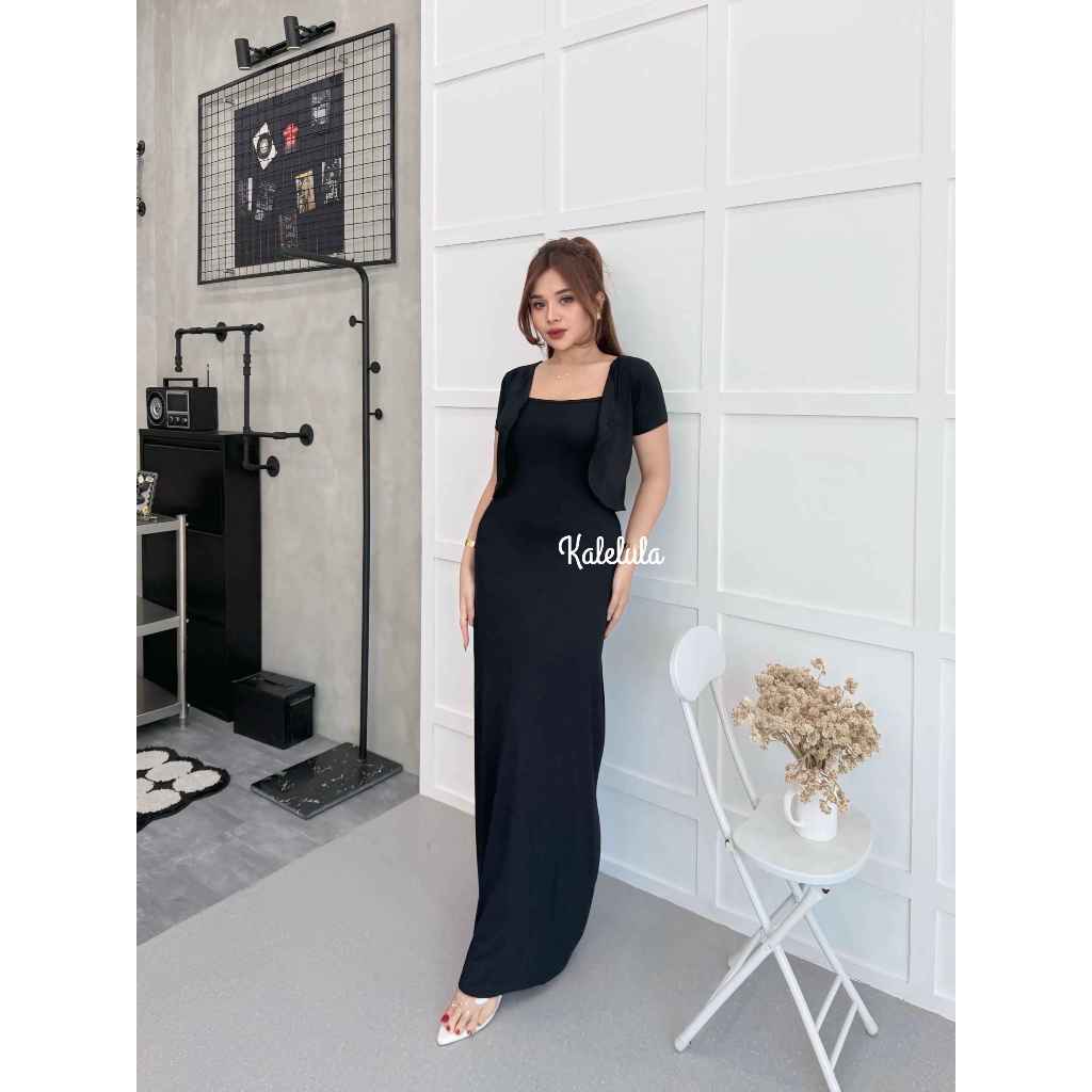 KALELULA Setelan Dress Suzy Baju Wanita Rok Panjang Atasan Wanita Satu Set Cardigan
