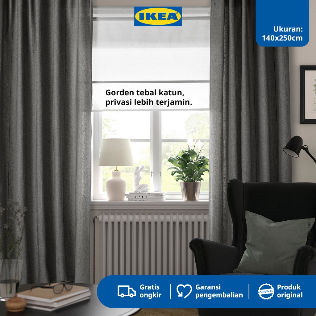 IKEA LENDA Gorden Minimalis Abu-Abu Tua 140x250cm 1 Pasang