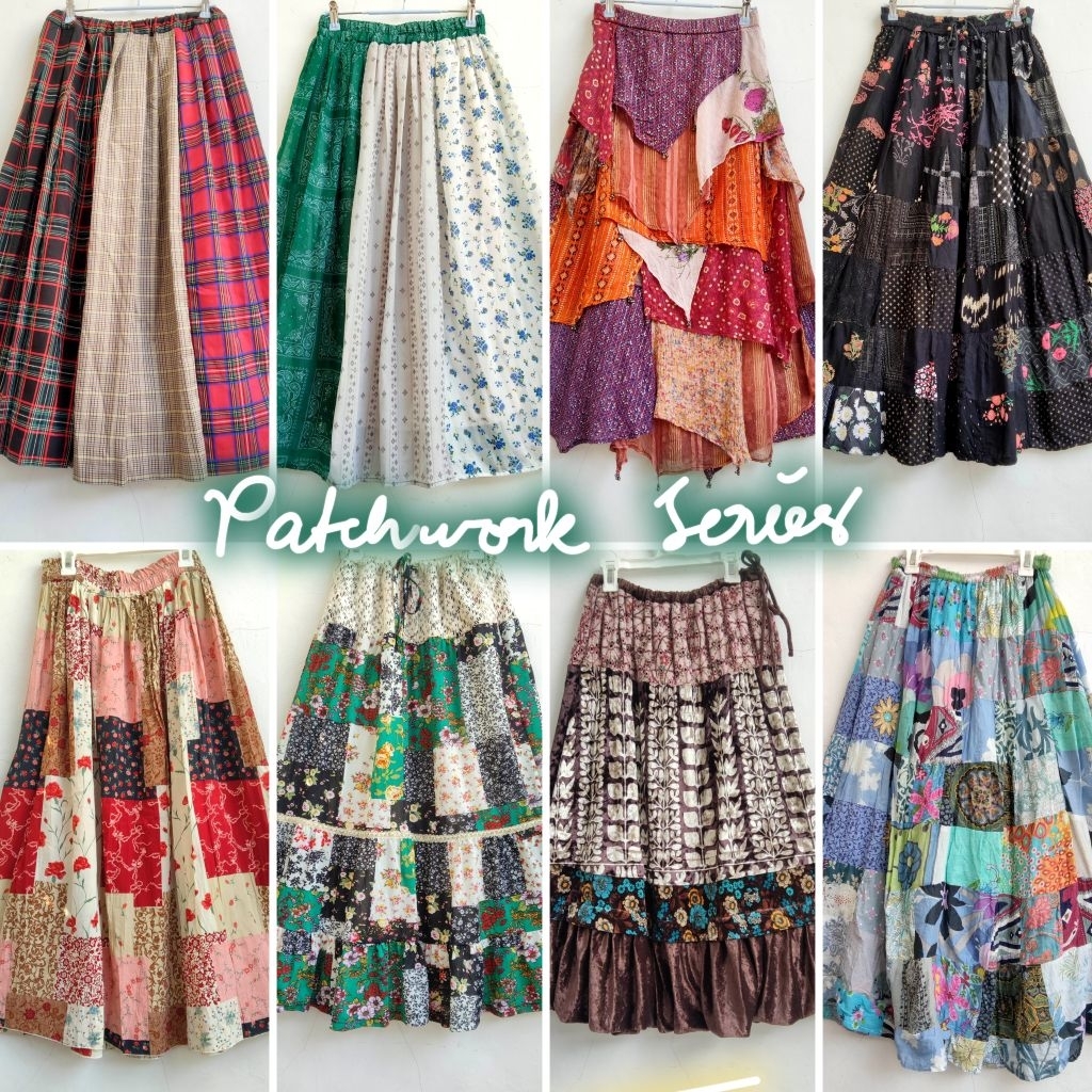 ROK PATCHWORK PERCA BOHEMIAN MORIKEI Y2K FAIRYCORE COTTAGECORE HIPPIE GYPSY MAXI SKIRT