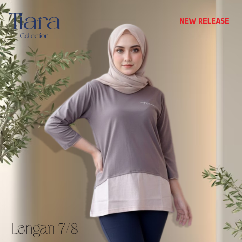 Tiara atasan lengan 7/8 model terbaru kaos kombinasi 2 warna wanita perpaduan warna coklat