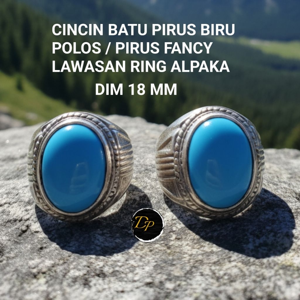 CINCIN BATU PIRUS BIRU POLOS / PIRUS FANCY LAWASAN RING ALPAKA