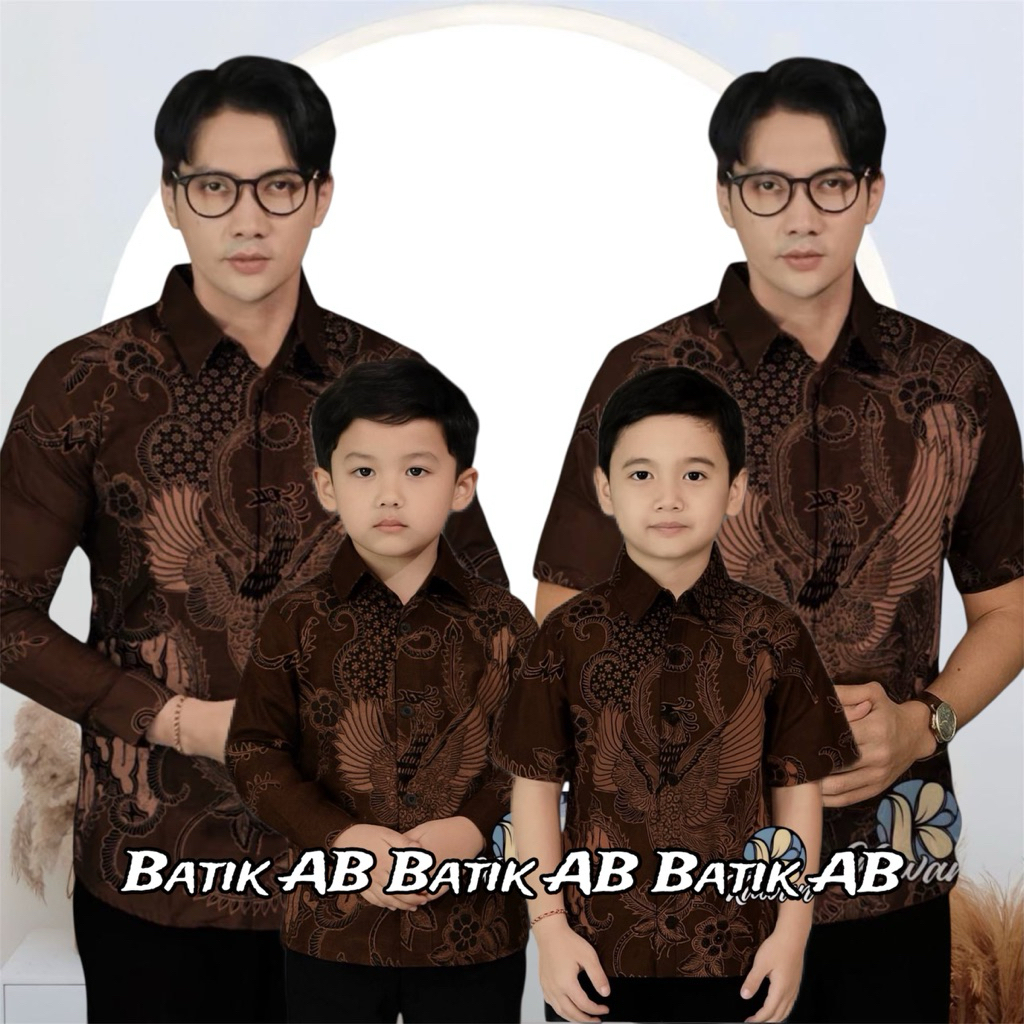 Kemeja Batik Couple Ayah dan Anak Laki laki Motif Soang Mahogany Kemeja Batik Pria Dewasa Lengan Pan