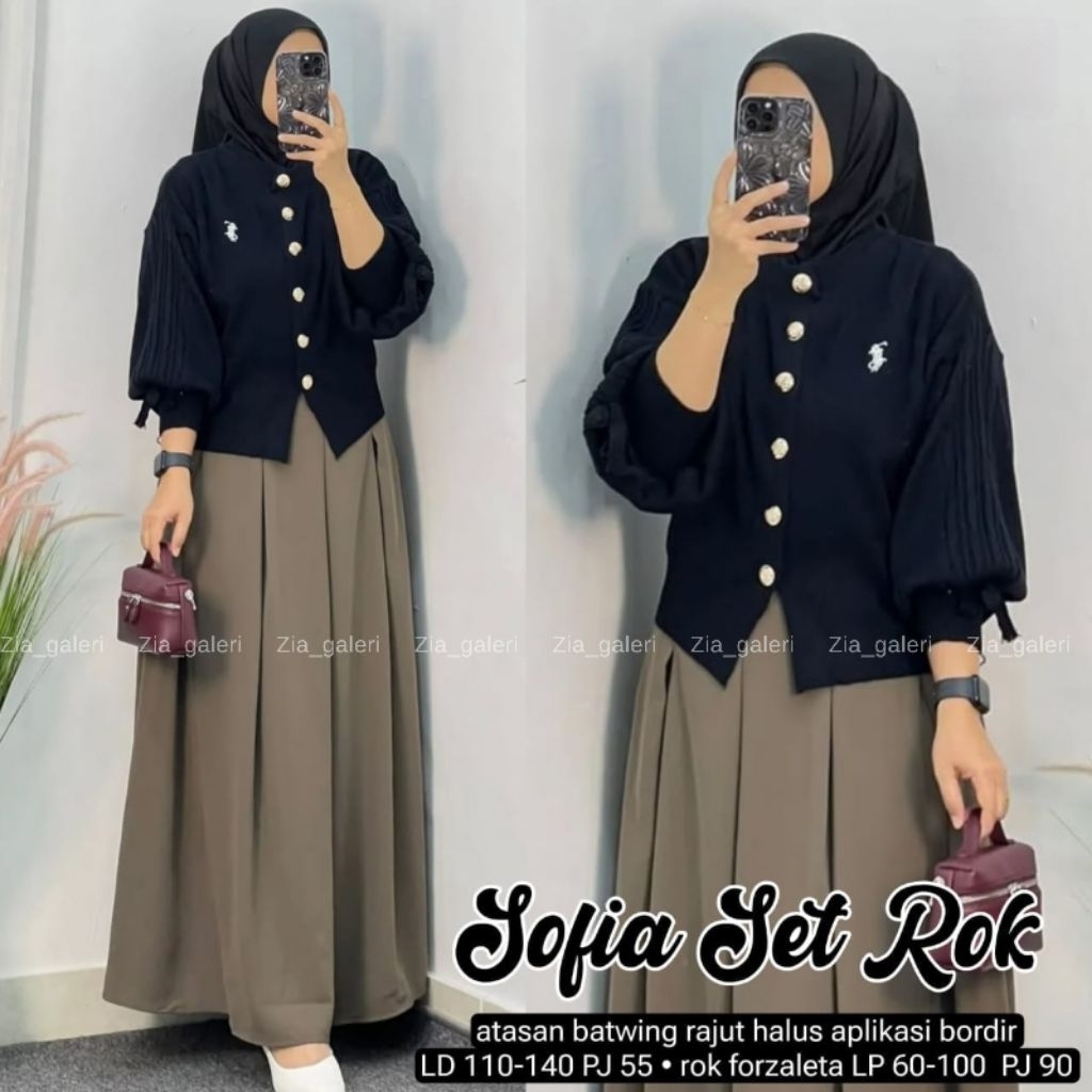 SOFIA SET ROK FORZALETA ATASAN BATWING RAJUT HALUS MELAR LD 110-140CM VARIASI BORDIR TIMBUL KANCING 