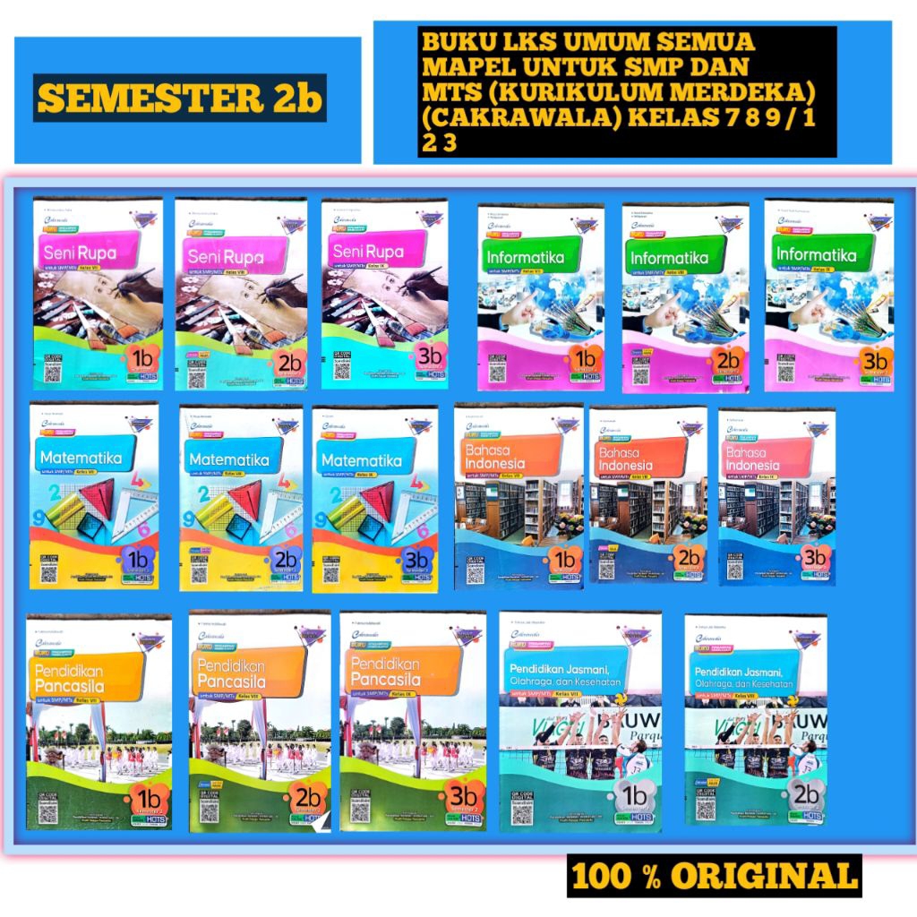 BUKU LKS SEMUA MATA PELAJARAN KELAS  7/1 8/2 9/3(SMP/MTS) CAKRAWALA (KURIKULUM MERDEKA) SMESTER 2b