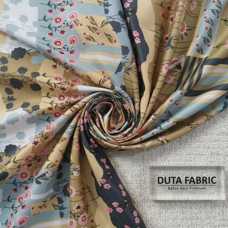 Kain Satin Silk Motif Bunga Patchwork Premium Lebar 150cm