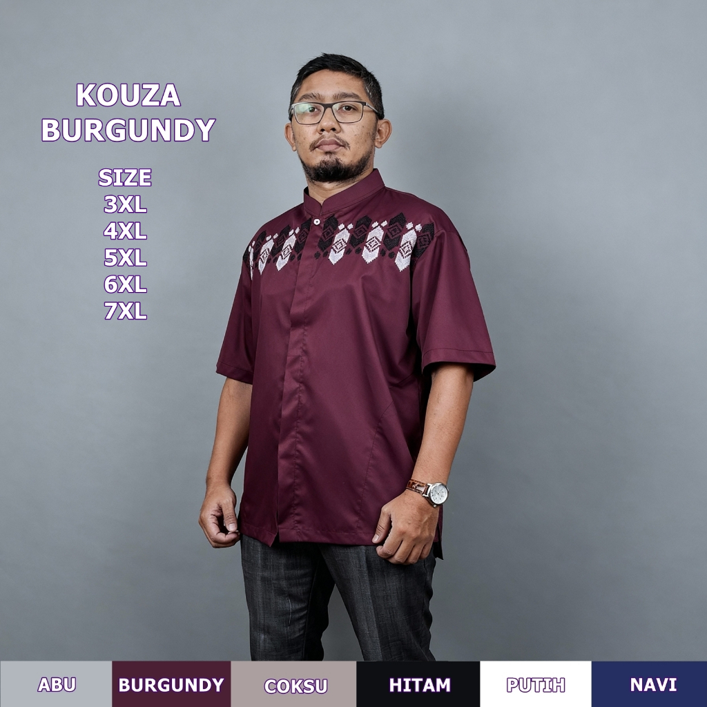 Baju Koko Jumbo 3XL sampai 7XL Terbaru dengan Bordir untuk Ukuran 3XL-7XL Kouza Burgundy