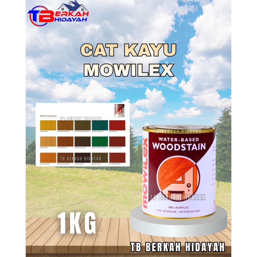 Mowilex Woodstain Waterbased Cat Pelapis Kayu Premium 1 L Politur atau Vernis Kayu