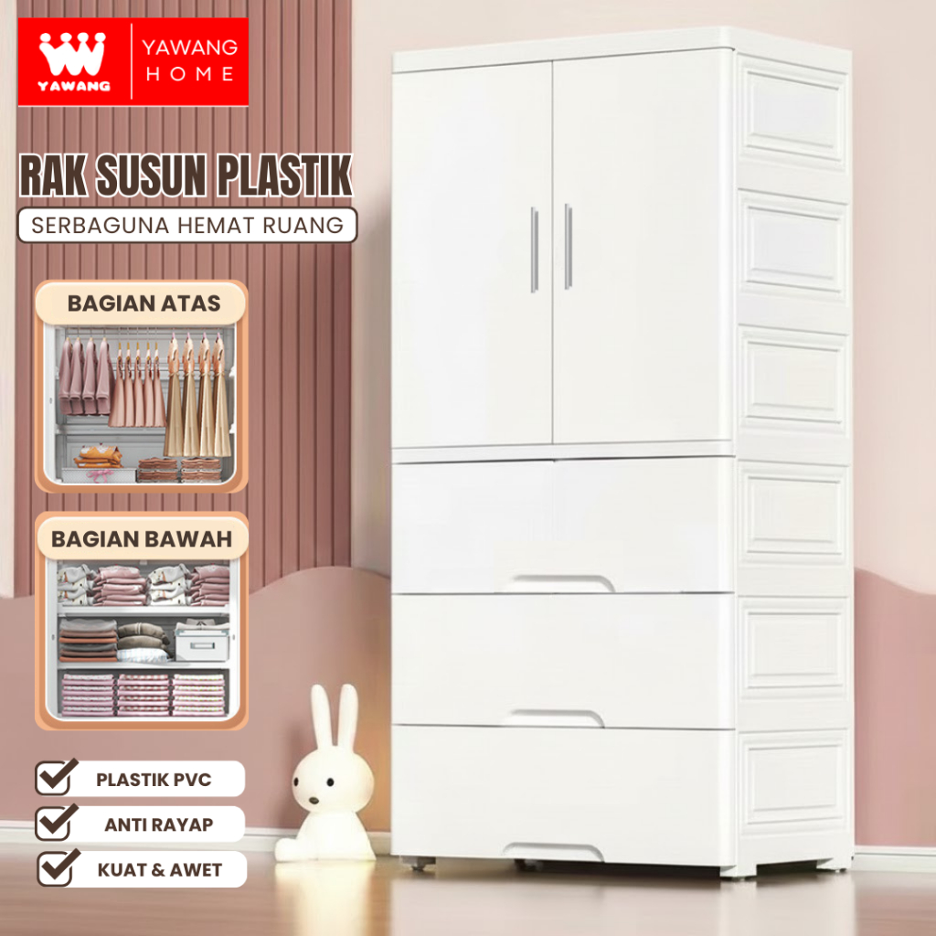 YAWANG Home Lemari Pintu Plastik Gantung Lemari Pakaian Anak Serbaguna Lemari Penyimpanan Pakaian Le