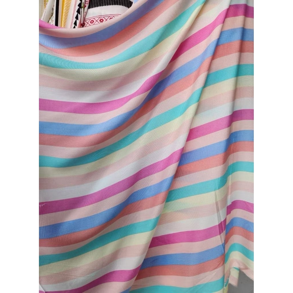 kain katun rayon premium motif salur pelangi best seller