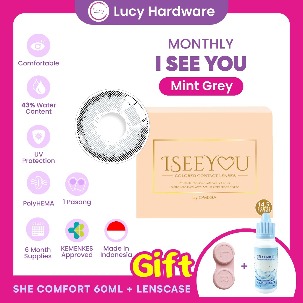 CLEARANCE SALE I See You Mint Grey Bulanan Softlens Warna