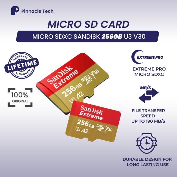Micro SDXC Sandisk Extreme 256GB U3 V30 – Baca 190MB/s, Ideal Untuk 4K, Drone, Kamera, Smartphone