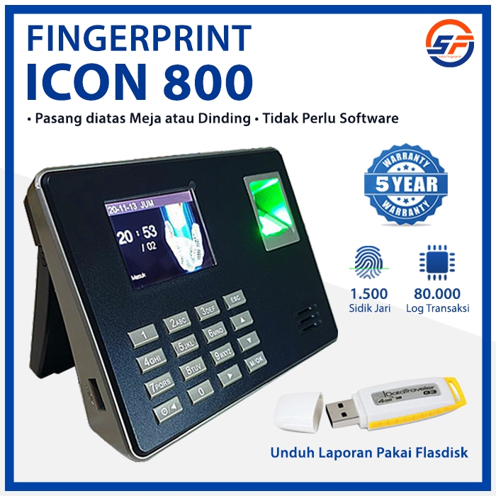 Mesin Absensi Fingerprint Sidik Jari ICON 16 & ICON 800 Absen Finger Print PIN Garansi 5 Tahun