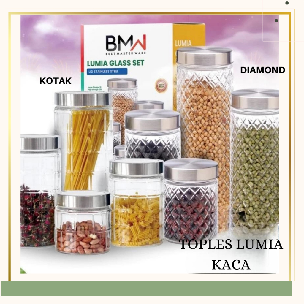 Toples Kaca Kue Lebaran 1 SET 4 Pcs Toples Kaca Tutup Stainless